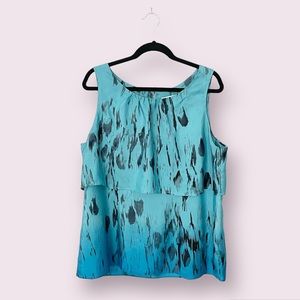 #142 - CAbi Serene Ombré Top - Women’s 100% Silk Black & Blue Watercolor Blouse